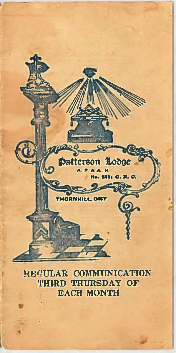 Decorative cover of the historic Patterson Lodge summons dated June 1945